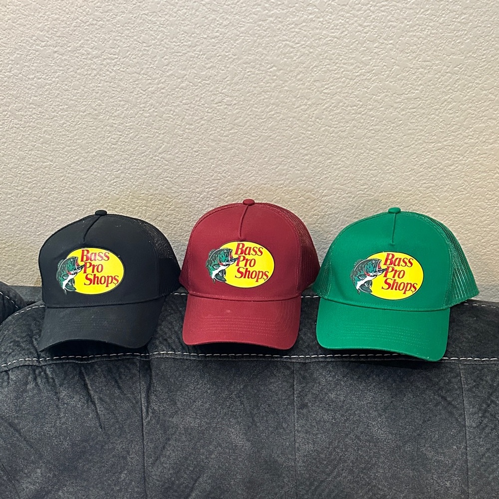 Bass Pro Shops Trio Patch Trucker Hats - Black, Maroon, Green